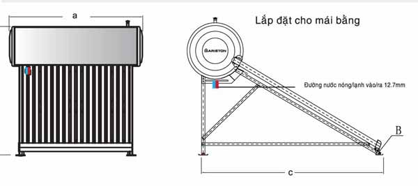 Lap dat gian nang luong ariston mai bang Máy nước nóng năng lượng Ariston Eco 1614 Mái bằng (14 ống Ø47 116L)