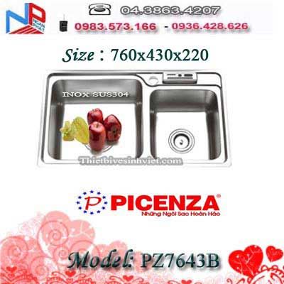 Chậu rửa bát  INOX Picenza 2 hố không bàn có cài dao PZ7643B