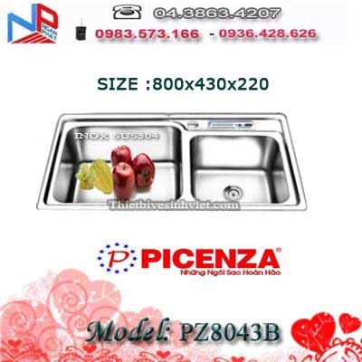 Chậu rửa bát  INOX Picenza 2 hố không bàn có cài dao PZ8043B