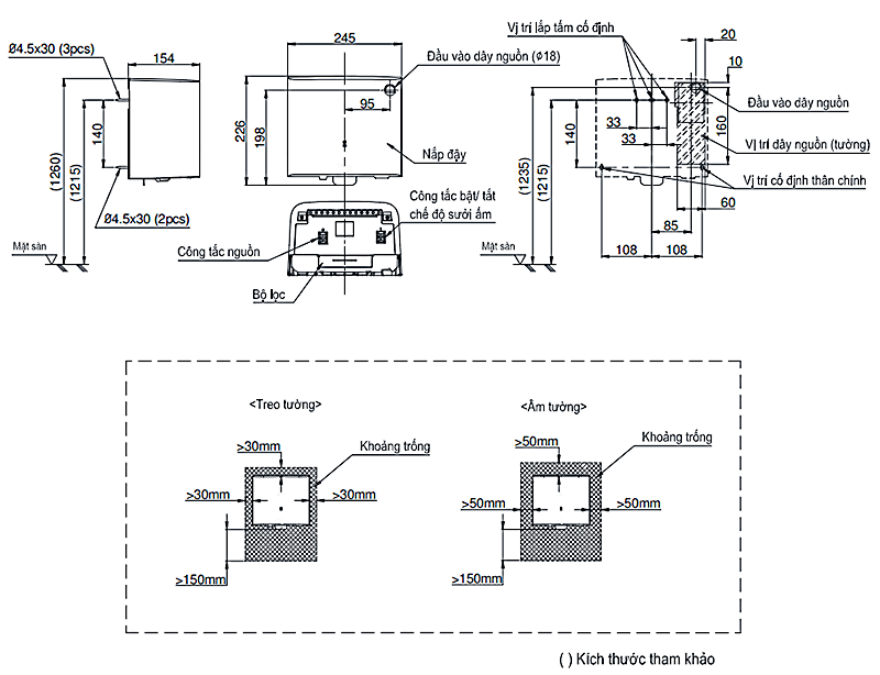 Bản vẽ kỹ thuật máy sấy tay cảm ứng ToTo TYC322M