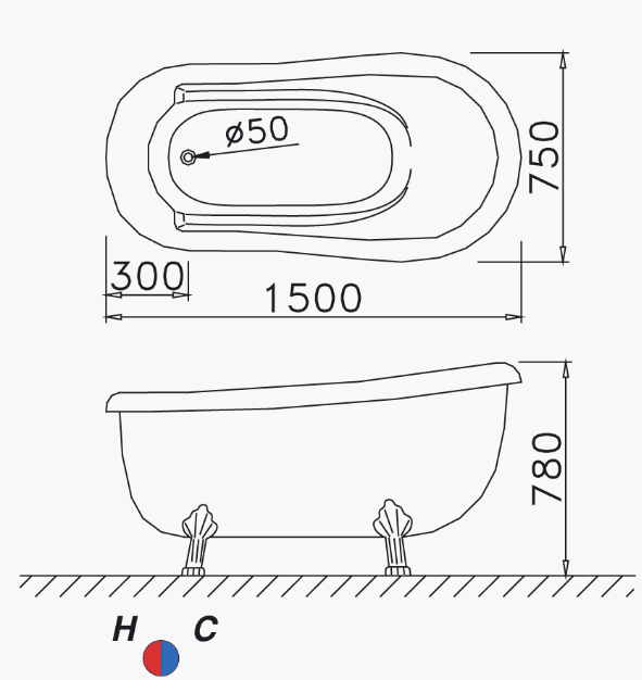 Bản vẽ bồn tắm Caesar KT1150