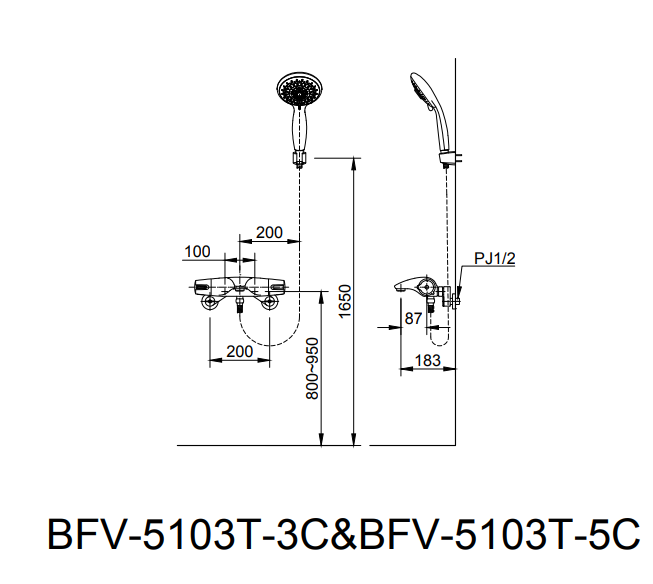 Bản vẽ thiết kế vòi sen tắm nhiệt độ Inax BFV-5103T-3C