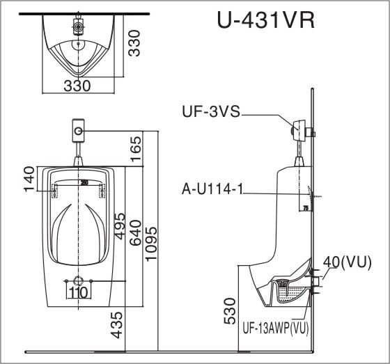 Bản vẽ kỹ thuật bồn tiểu nam Inax AU-431VR (Aqua Ceramic)
