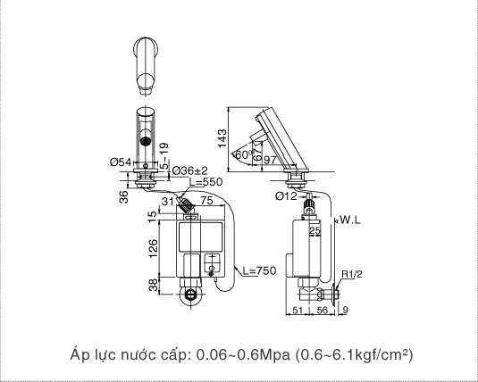 Vòi cảm ứng Inax AMV-90 - Bản vẽ kỹ thuật