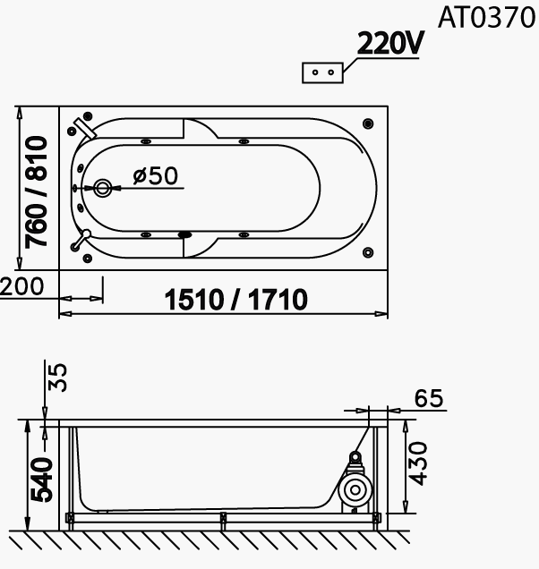Bản vẽ bồn tắm xây Caesar AT0370 không chân yếm Bản vẽ bồn tắm xây Caesar AT0370 không chân yếm