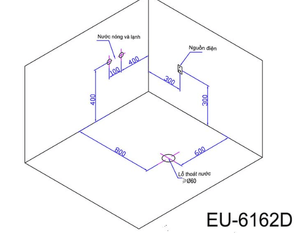 Bản vẽ bồn tắm góc massage Euroking EU-6162D