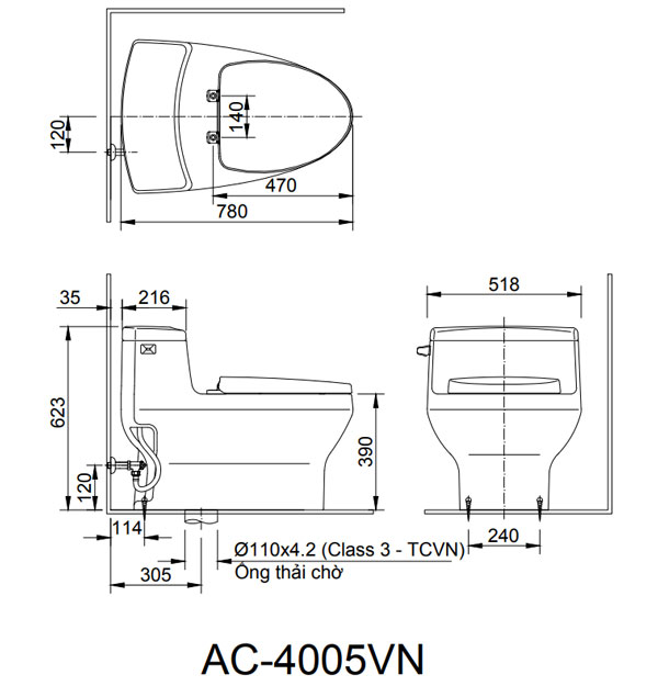Bồn cầu Inax AC-4005 +nắp rửa cơ CW-S15VN