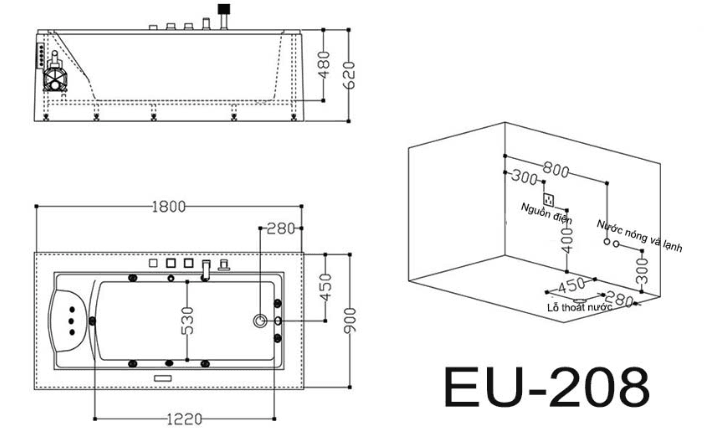 Bồn tắm xây massage Euroking EU-208