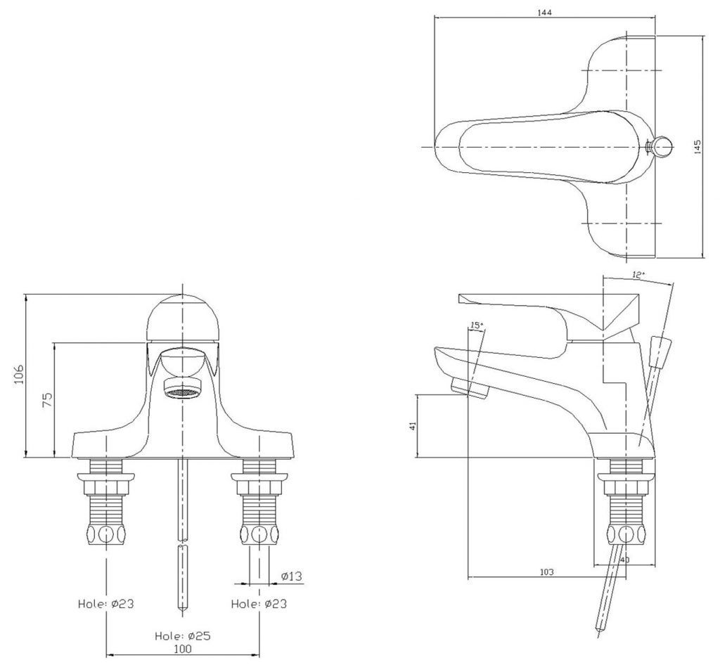 Vòi chậu lavabo Hàn Quốc DaDa DD-300ER - Bản vẽ kỹ thuật