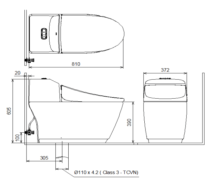 Bồn cầu Inax một khối AC-1032VN-bản vẽ