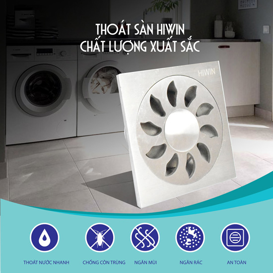 Ga thoát sàn Hiwin FD-007 máy giặt chất liệu inox 304 Ga thoát sàn Hiwin FD-007 máy giặt chất liệu inox 304