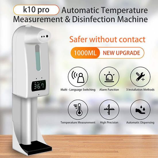 Máy xịt cồn sát khuẩn tự động kết hợp máy đo thân nhiệt SEWO-K10 Pro (có chân)