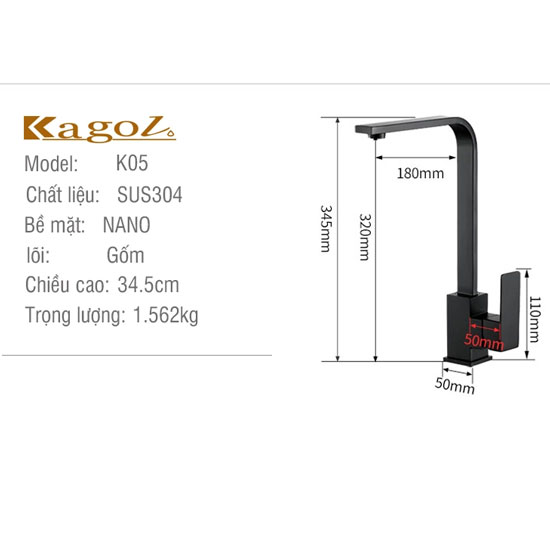 Vòi rửa bát Kagol K05 nóng lạnh