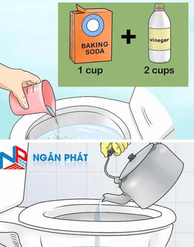 Cách sử dụng nước nóng kết hợp với giấm ăn và baking soda để thông bồn cầu 1
