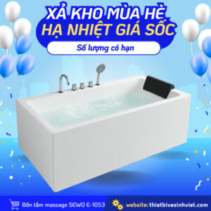 Bồn tắm Massage Sewo E-1053 yếm trái kích thước 1m7