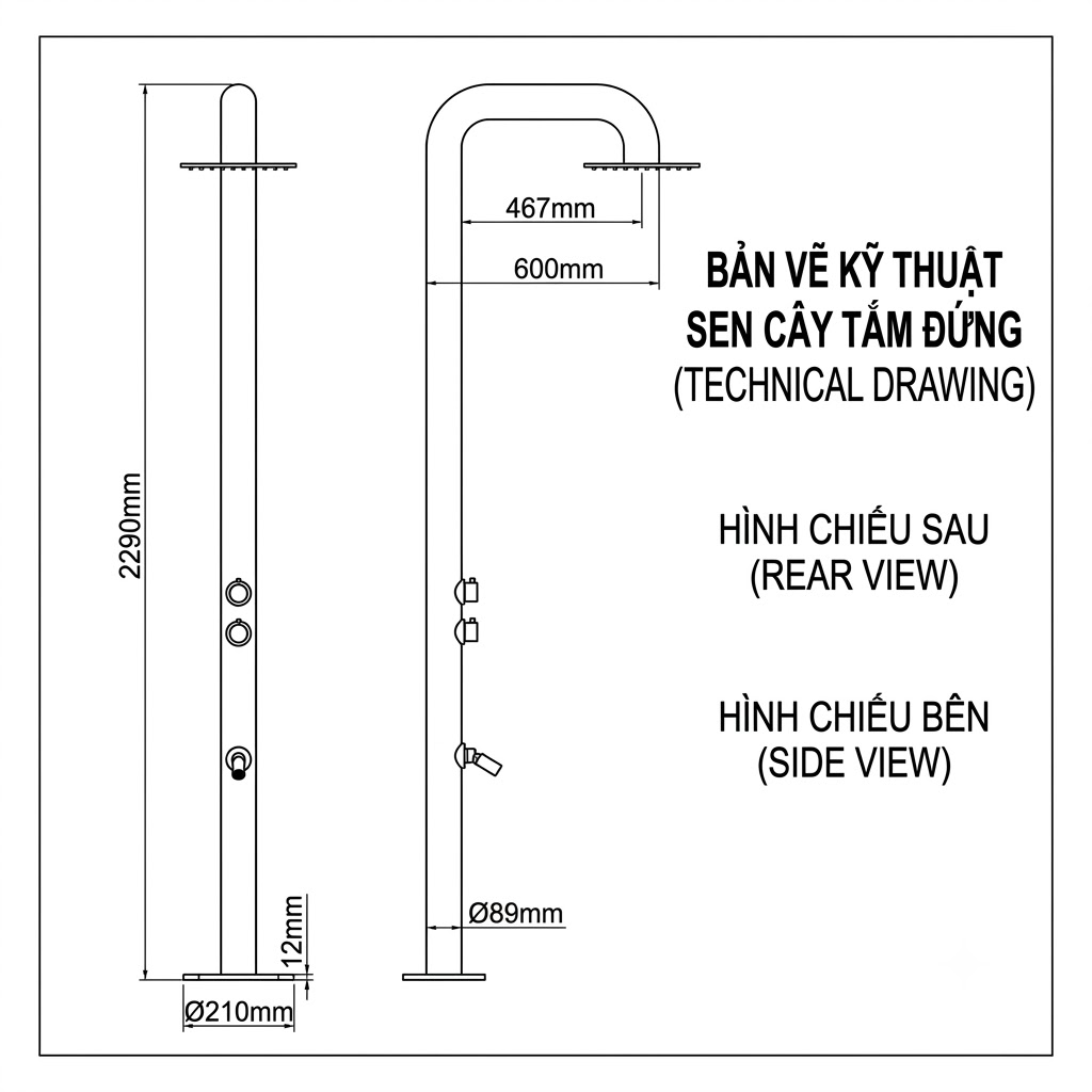 Sen tắm ngoài trời bản vẽ sen cây ngoài trời mã B20026
