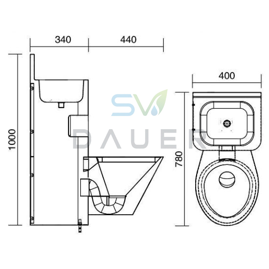 Bồn cầu inox SW Dauer SW433-90 kết hợp chậu rửa Bồn cầu inox SW Dauer SW433-90 kết hợp chậu rửa
