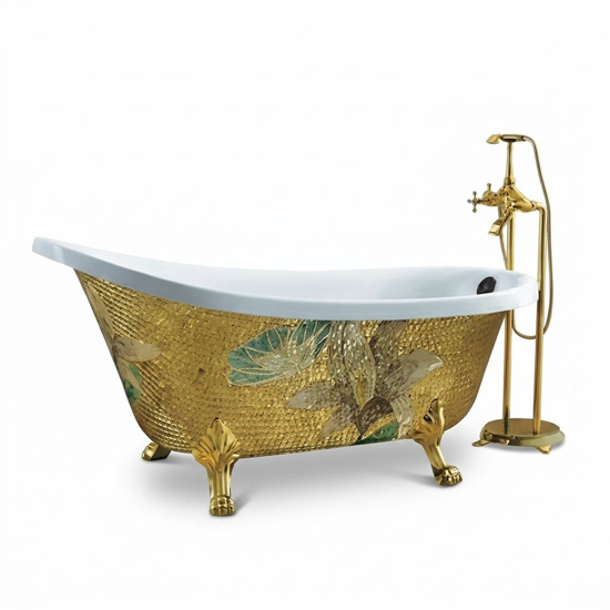 Bồn tắm SW Dauer G-0010 chân rồng ốp kính hoa văn đẹp